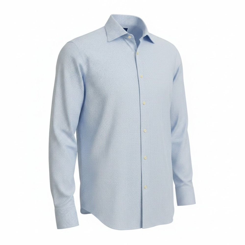 Boggi Milano Dress Shirt Mens 39 15.5 Blue Micro Check Tailored Fit Seersucker‎